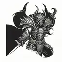 A demon warrior with intricate armor and weapons tattoo design idea