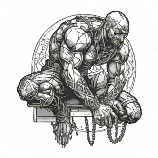 spartin in his knees chained tattoo design idea