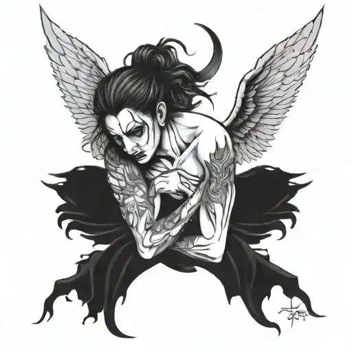 lucifer fallen angel crying tattoo design idea