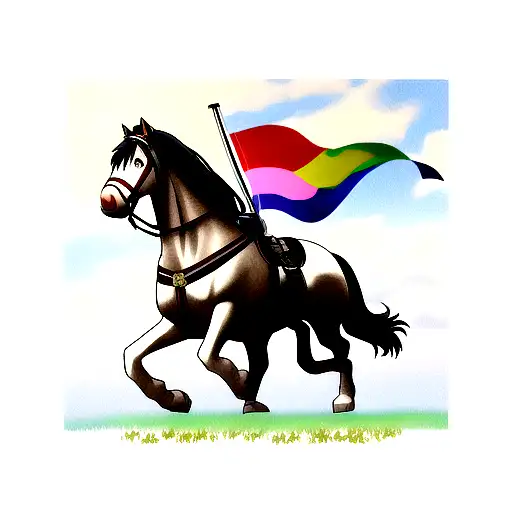 Clydesdale horse with pride flag on its back tattoo design idea