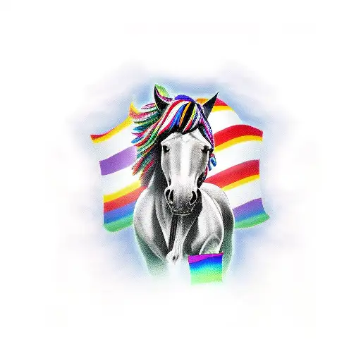 Clydesdale horse with gay pride flag on horses back tattoo design idea