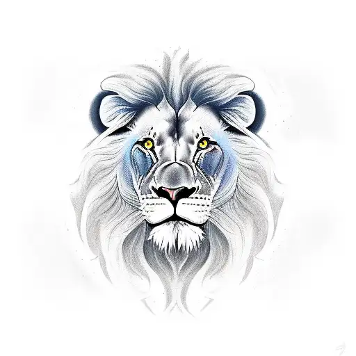 Lion colored with blue eyes color tattoo design idea