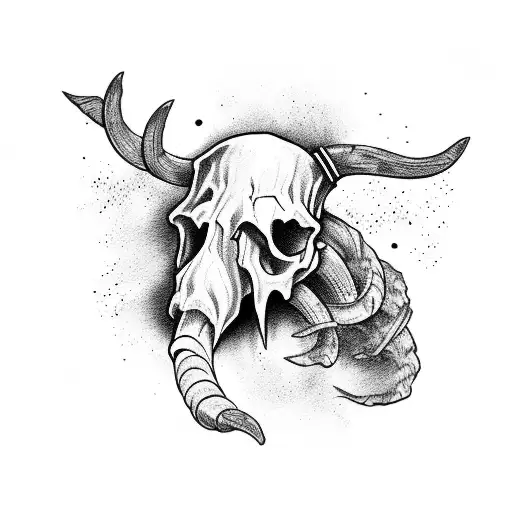 Mammoth skull in montain tattoo design idea