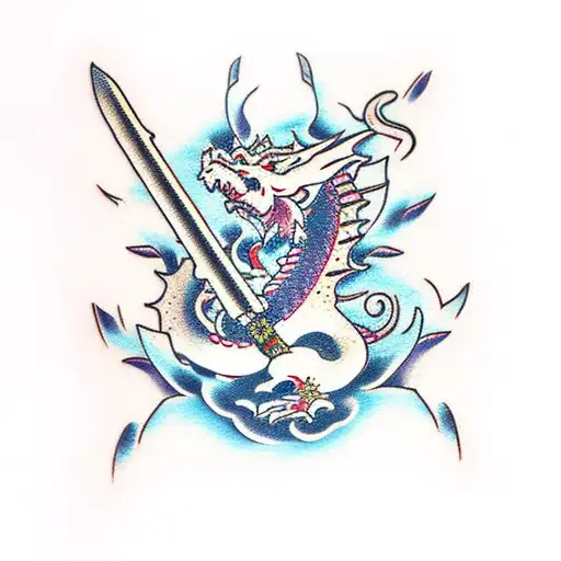 dragon cherry blossom samurai buildings tattoo design idea