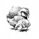 mom chicken and baby chick tattoo design idea