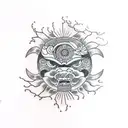 sol com montanhas tattoo design idea