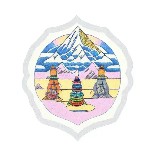 Mongolian mountain and edelweiss tattoo design idea