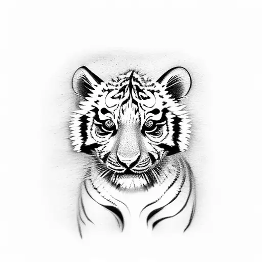 tiger cub, cute, stretching tattoo design idea
