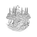 A flowing river surrounded by lush vegetation and colorful birds tattoo design idea