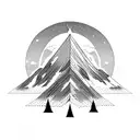 mountain peak, alpine tree ocean wave  tattoo design idea