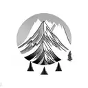 mountain peak, alpine tree ocean wave  tattoo design idea