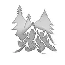 mountain peak, alpine tree ocean wave  tattoo design idea
