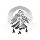 mountain peak, alpine tree ocean wave  tattoo design idea