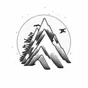 mountain peak, alpine tree ocean wave  tattoo design idea
