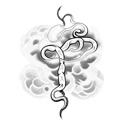 clouds and lightning with a snake and rose tattoo design idea