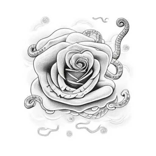 clouds and lightning with a snake and rose tattoo design idea