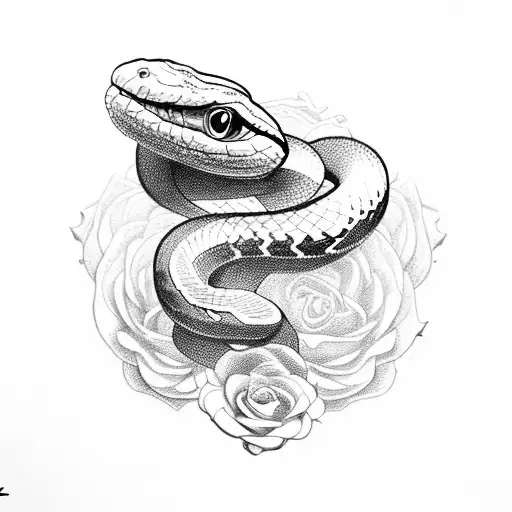 snake, roses and clouds with lightning  tattoo design idea