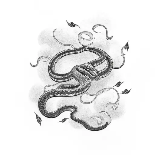 snake, roses and clouds with lightning  tattoo design idea