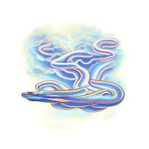 clouds and lightning with a snake and rose tattoo design idea