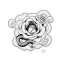 clouds and lightning with a snake and rose tattoo design idea