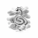 clouds and lightning with a snake and rose tattoo design idea