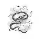 snake, roses and clouds with lightning  tattoo design idea