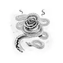 snake, roses and clouds with lightning  tattoo design idea