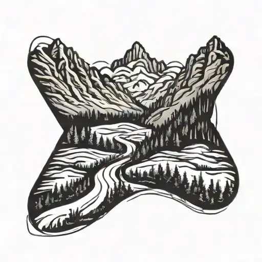 A mountain landscape with a winding trail symbolizing perseverance tattoo design idea