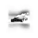 Race car speeding through a checkered flag tattoo design idea