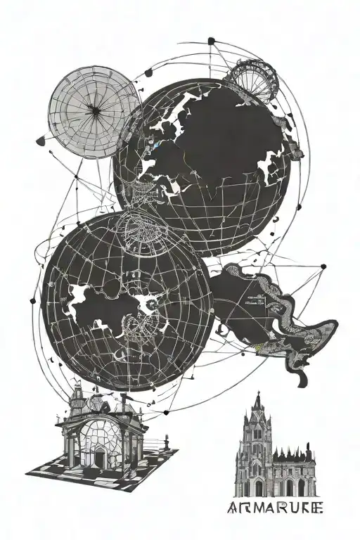 travel, quote, globe, landmarks tattoo design idea