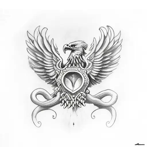 Roman style eagle holding skull tattoo design idea