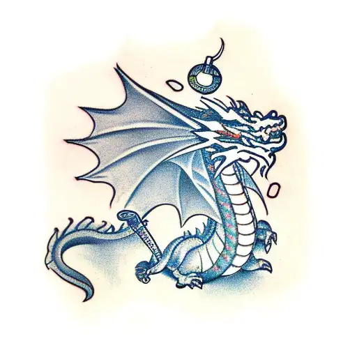 dragon with dice below it tattoo design idea