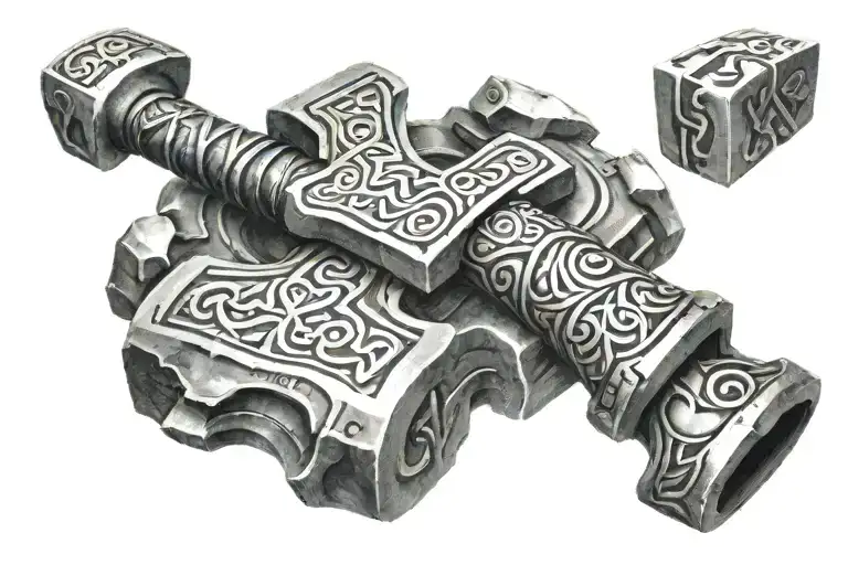 thors hammer with runes tattoo design idea