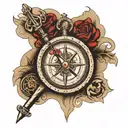 Christian cross with clock and compass tattoo design idea