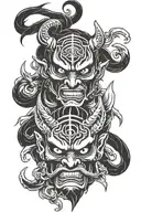 samurai down mask tengu and oni demon mask split face design tattoo design idea