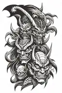 samurai down mask tengu and oni demon mask split face design tattoo design idea