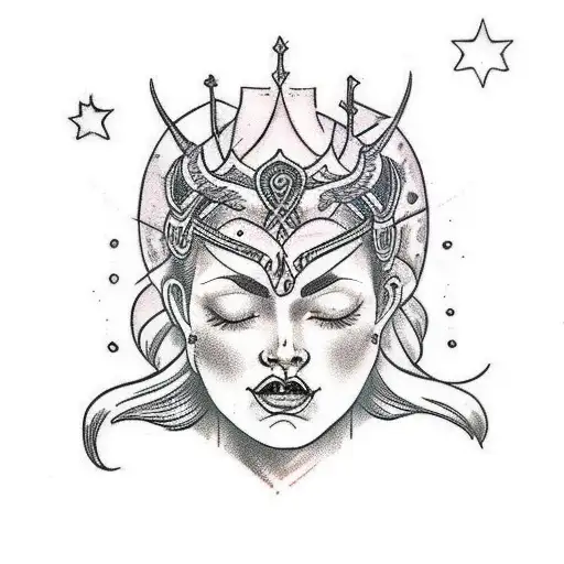 Nordic godess Hel standing alone tattoo design idea
