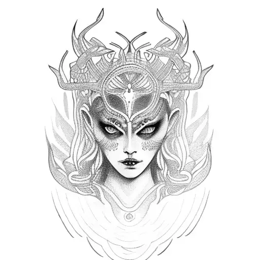 Nordic godess Hel standing alone tattoo design idea