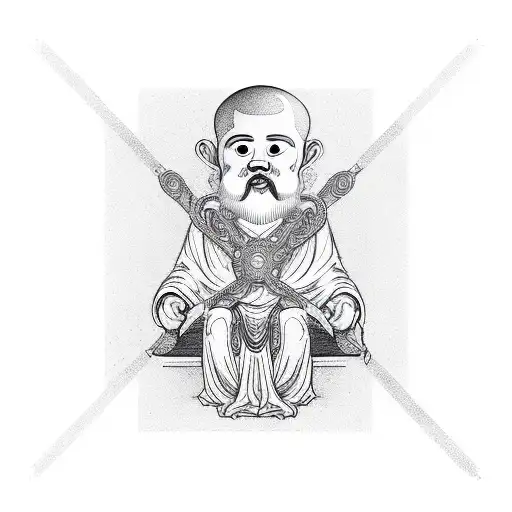 monk cross legged head down tattoo design idea