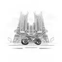 A futuristic cyberpunk cityscape with a lone motorbike rider speeding through the neon-lit streets tattoo design idea