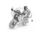 A futuristic cyberpunk cityscape with a lone motorbike rider speeding through the neon-lit streets tattoo design idea