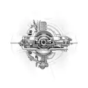 A futuristic cyberpunk cityscape with a lone motorbike rider speeding through the neon-lit streets tattoo design idea