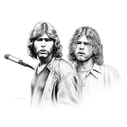jim morrison and kurt cobain singing together tattoo design idea