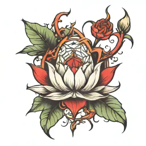 broken heart lotus thorns tattoo design idea