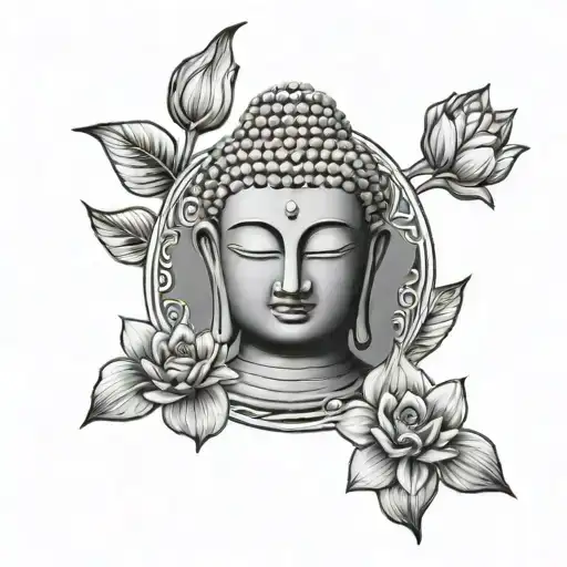 Buddha with flowers tattoo design idea