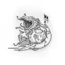 una planta, un avión, un dragón, Asuka evangelion, Kykio Inuyasha, Ghibli, Pokémon Game boy, control snes tattoo design idea