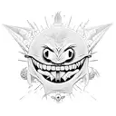 Black ball-like flying creature, evil laughing, only mouth and eyes are distinguishable tattoo design idea