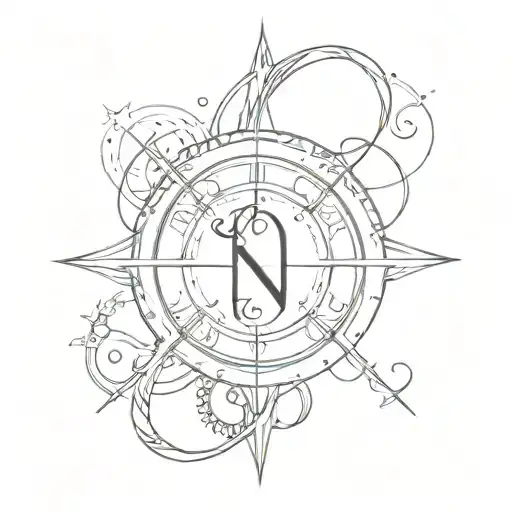 letters N and Q, infinity sign incorporated with compass cross tattoo design idea