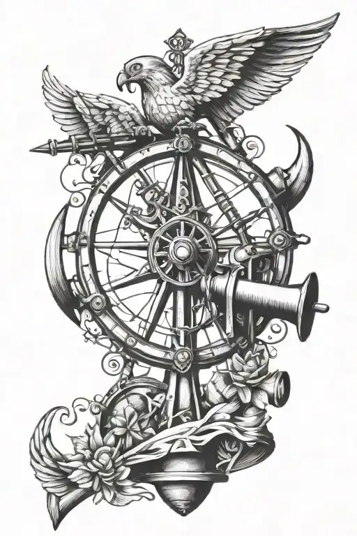 sextant surrounded by angels tattoo design idea
