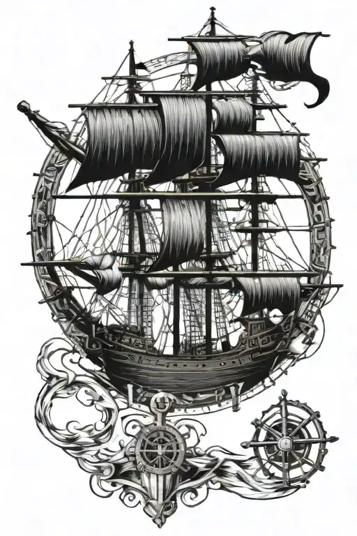sextant on ship tattoo design idea